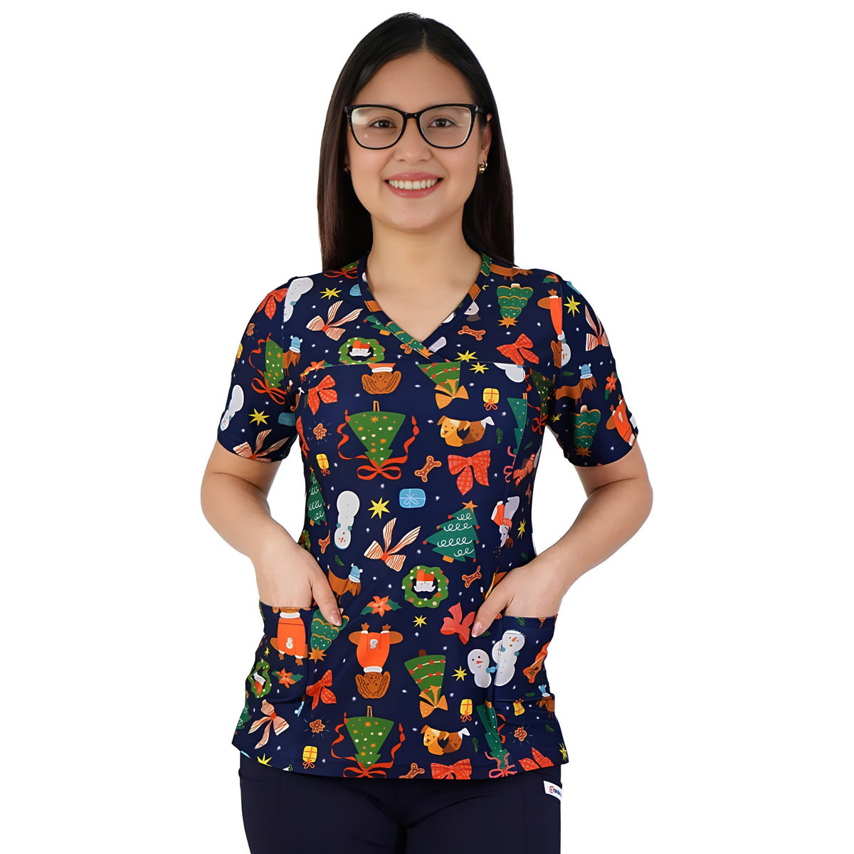 Delantal Elasticado Estampado Pinos Navidad